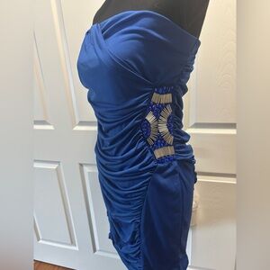 Elegant Blue Strapless Draped Dress